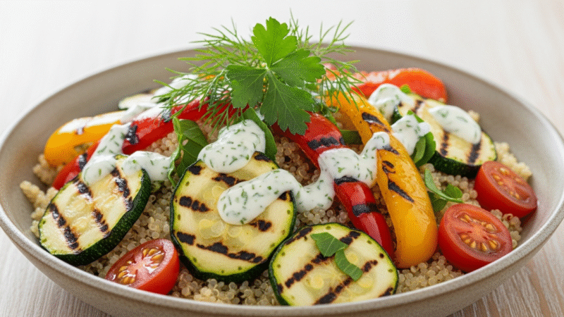 Salada de quinoa com legumes grelhados: receita fácil e nutritiva